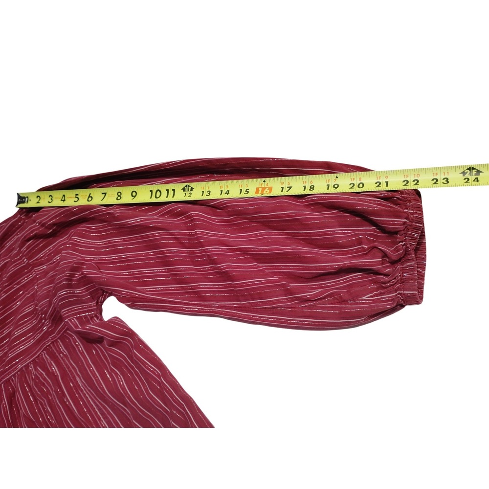 Madewell Maroon Metallic Striped V-Neck Balloon Sleeve Blouse Top XL Cotton - Picture 5 of 9